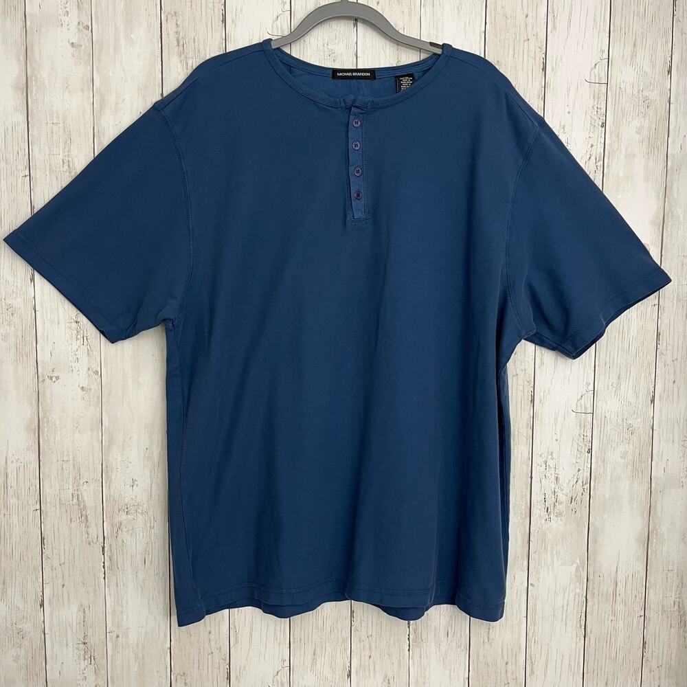 Michael Brandon Blue Short Sleeve 4 Button Henley T-Shirt XXL